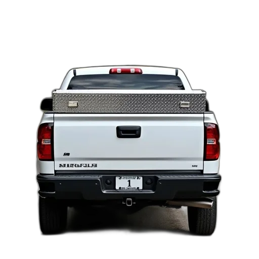 white, pickup, truck, silver, toolbox, bed, parked, gravel transparent PNG cut-out