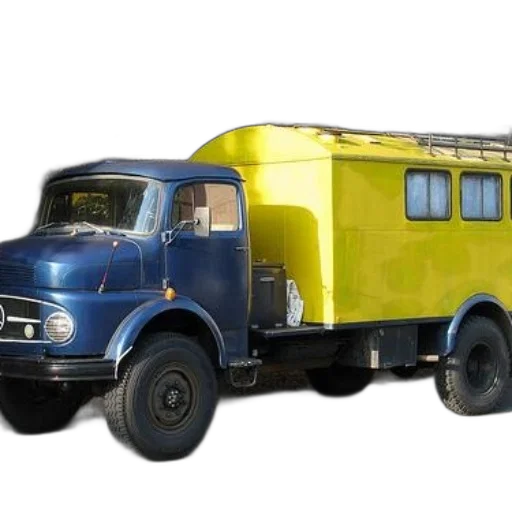 car, 3d render, concept art, photorealistic, vintage, blue, truck, yellow transparent PNG cut-out