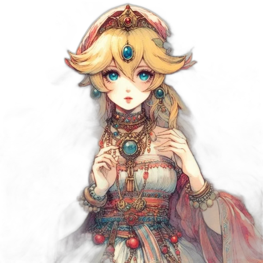 dress, crown, staff, mask, fantasy art, concept art, watercolor, pixel art transparent PNG cut-out