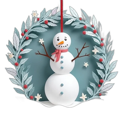 3d render, snow, paper, snowman, circular, ornament transparent PNG cut-out