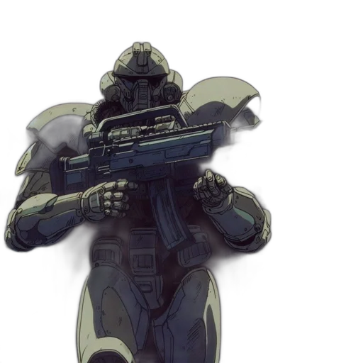 robot, weapon, concept art, 3d render, comic book art, anime, outer space, green transparent PNG cut-out