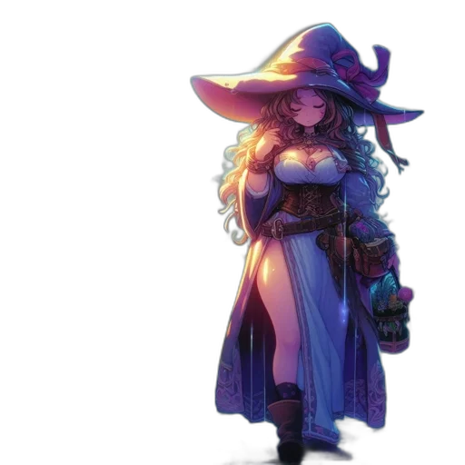 staff, hat, dress, concept art, fantasy art, pixel art, comic book art, dark transparent PNG cut-out