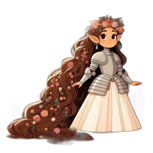 hair, dress, crown, concept art, pixel art, fantasy art, watercolor, earth tones transparent PNG cut-out