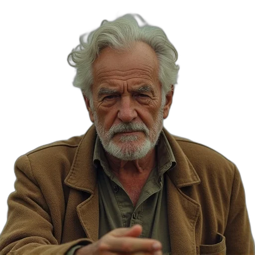 face, jacket, staff, animal, photorealistic, fire, ernest, hemingway transparent PNG cut-out