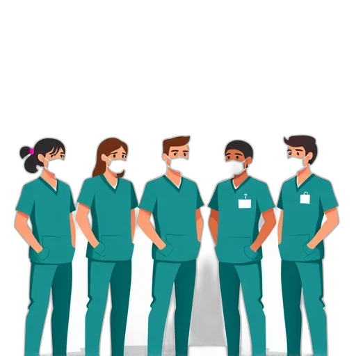 staff, concept art, green, group, five, stylized, healthcare, professionals transparent PNG cut-out