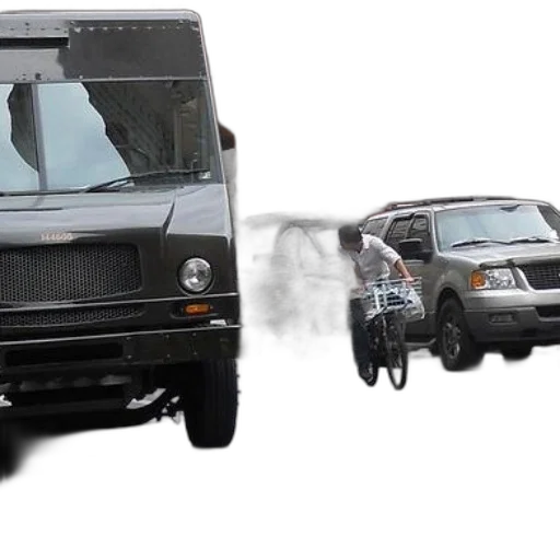 car, concept art, 3d render, man, bicycle, rides, down, street transparent PNG cut-out