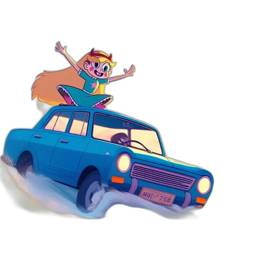 car, concept art, 3d render, joyful, scene, portrays, young, girl transparent PNG cut-out