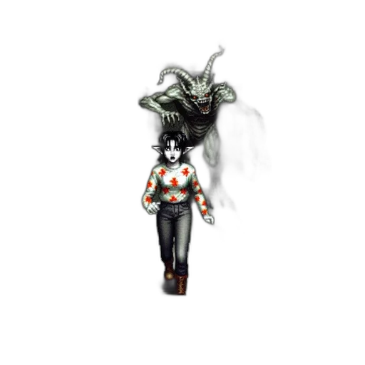 creature, robot, hair, staff, concept art, pixel art, 3d render, fantasy art transparent PNG cut-out