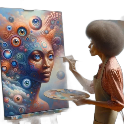 face, oil painting, photorealistic, concept art, fantasy art, outer space, underwater, fire transparent PNG cut-out