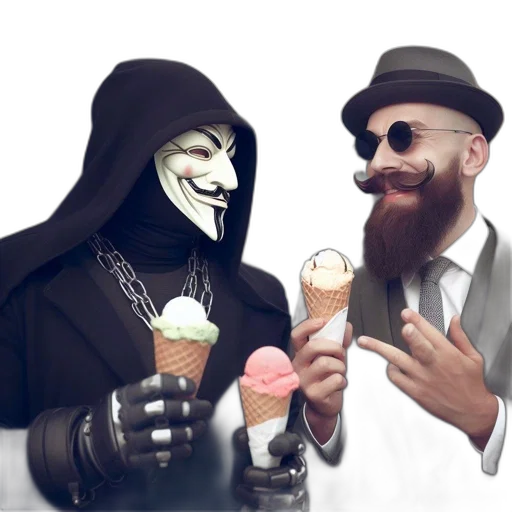 mask, concept art, cyberpunk, pixel art, vaporwave, two, individuals, stand transparent PNG cut-out