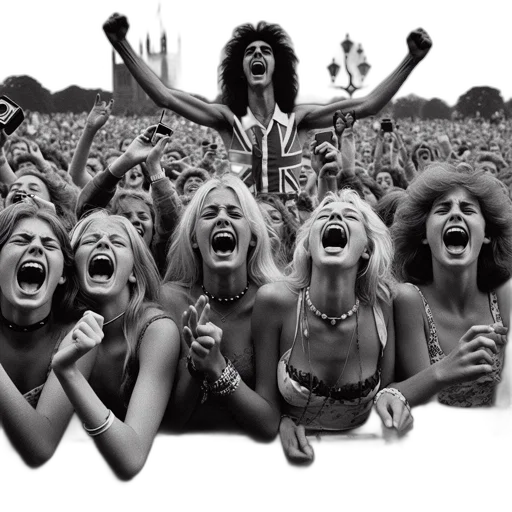 hair, group, screaming, women, leans, over, barrier, live transparent PNG cut-out