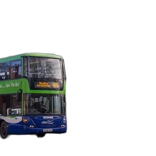 3d render, photorealistic, concept art, green, blue, double-decker, bus, parked transparent PNG cut-out