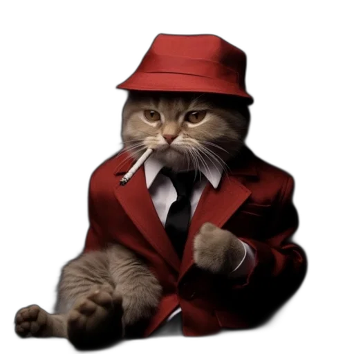 hat, animal, staff, jacket, photorealistic, concept art, cartoon, red transparent PNG cut-out