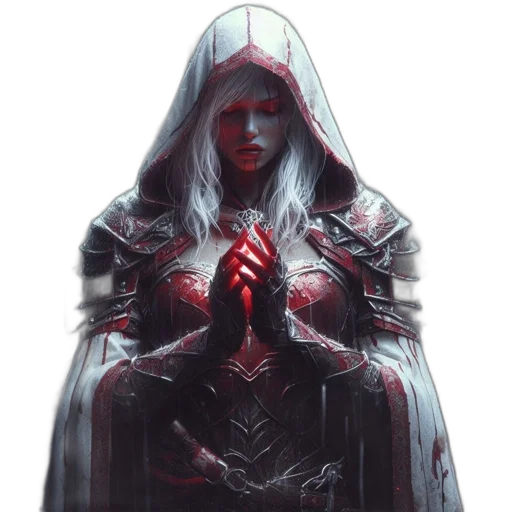 sword, face, concept art, fantasy art, pixel art, comic book art, red, dark transparent PNG cut-out