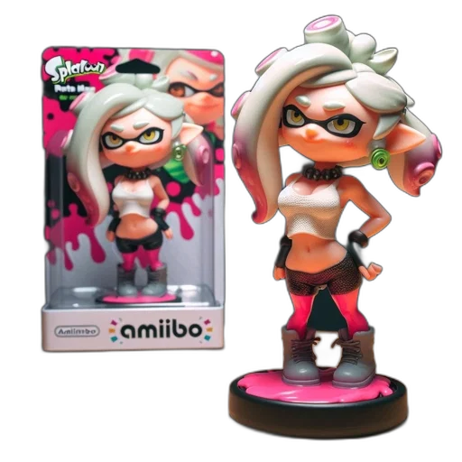 concept art, 3d render, vaporwave, amiibo, figurine, splatoon, character, marie transparent PNG cut-out