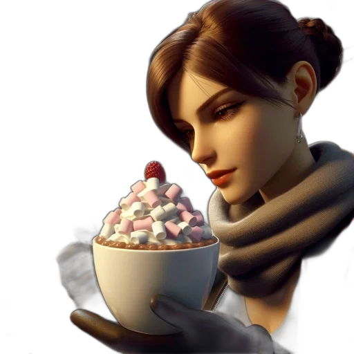 food, 3d render, concept art, photorealistic, pixel art, snow, animated, woman transparent PNG cut-out