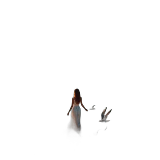 dress, creature, robot, hair, pixel art, concept art, 3d render, fantasy art transparent PNG cut-out
