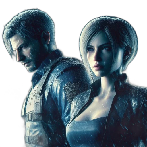 jacket, concept art, cyberpunk, 3d render, blue, two, individuals, one transparent PNG cut-out