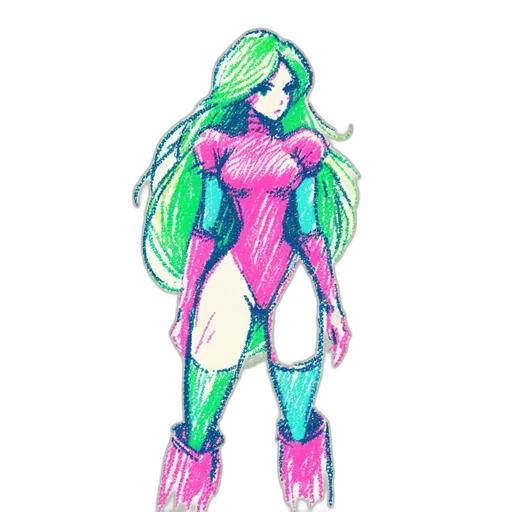 dress, robot, concept art, comic book art, vaporwave, pixel art, neon, green transparent PNG cut-out