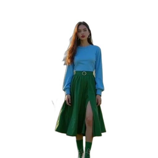 dress, jacket, staff, 3d render, concept art, green, blue, colorful transparent PNG cut-out