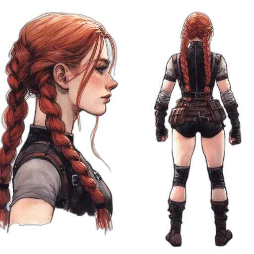 hair, jacket, concept art, fantasy art, comic book art, pixel art, dark, earth tones transparent PNG cut-out