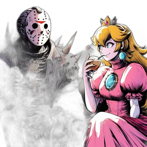 mask, concept art, comic book art, vaporwave, anime, fire, two, characters transparent PNG cut-out