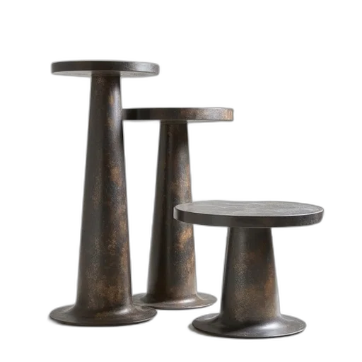furniture, 3d render, earth tones, set, metal, pedestals, home, high transparent PNG cut-out
