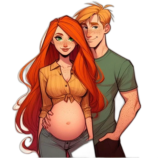 cartoon, concept art, comic book art, fantasy art, expectant, mother, vibrant, red transparent PNG cut-out