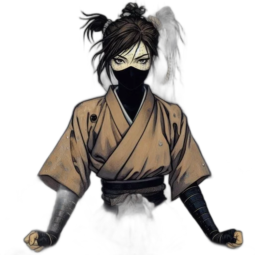 mask, staff, concept art, fantasy art, anime, comic book art, masked, woman transparent PNG cut-out