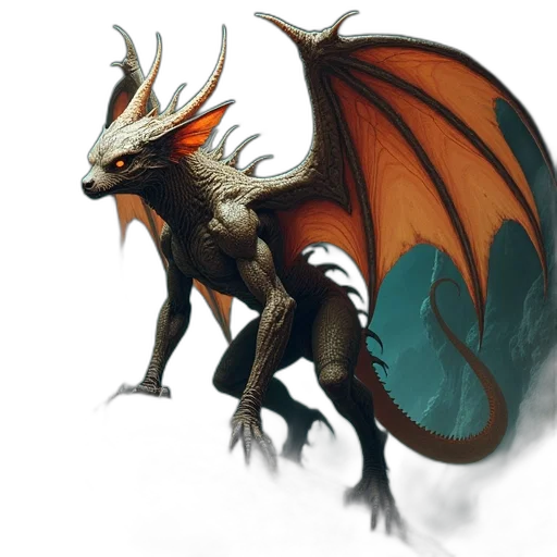 dragon, creature, staff, animal, fantasy art, concept art, 3d render, pixel art transparent PNG cut-out