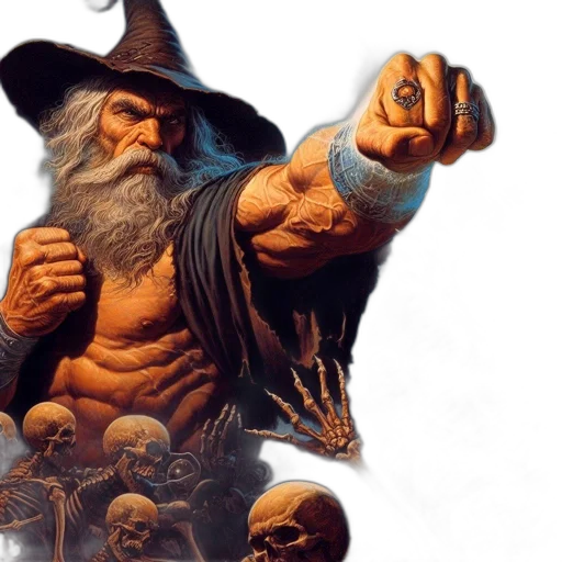 concept art, fantasy art, comic book art, photorealistic, powerful, bearded, wizard, pointed transparent PNG cut-out