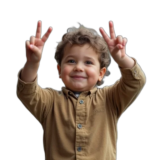 photorealistic, little, boy, shows transparent PNG cut-out