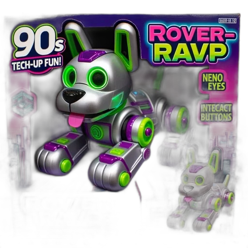 robot, concept art, 3d render, vaporwave, robotic, dog, toy, rover transparent PNG cut-out