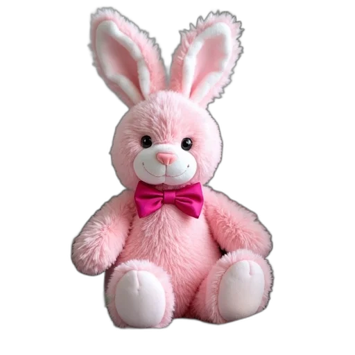 animal, 3d render, plush, toy, pink, rabbit, fluffy, ears transparent PNG cut-out
