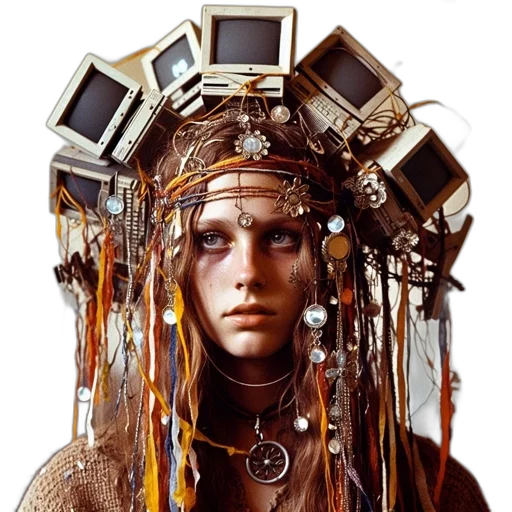jewelry, crown, robot, hair, cyberpunk, concept art, photorealistic, 3d render transparent PNG cut-out