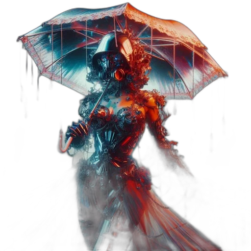 umbrella, robot, dress, sword, concept art, cyberpunk, comic book art, fantasy art transparent PNG cut-out