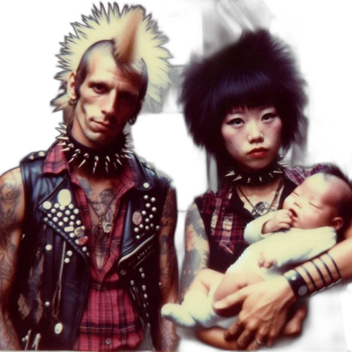 photorealistic, cyberpunk, fantasy art, concept art, family, distinctive, hairstyles, tattoos transparent PNG cut-out