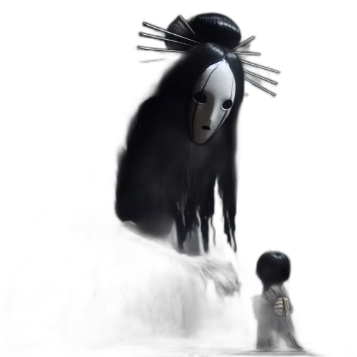 mask, creature, robot, hair, concept art, fantasy art, comic book art, pixel art transparent PNG cut-out
