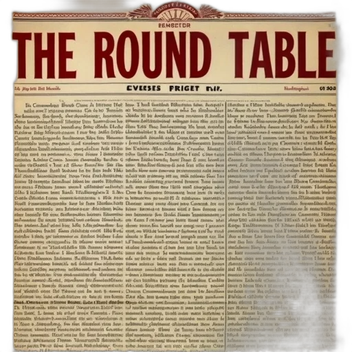 vintage, newspaper, page, large, headline, reads, round, table transparent PNG cut-out