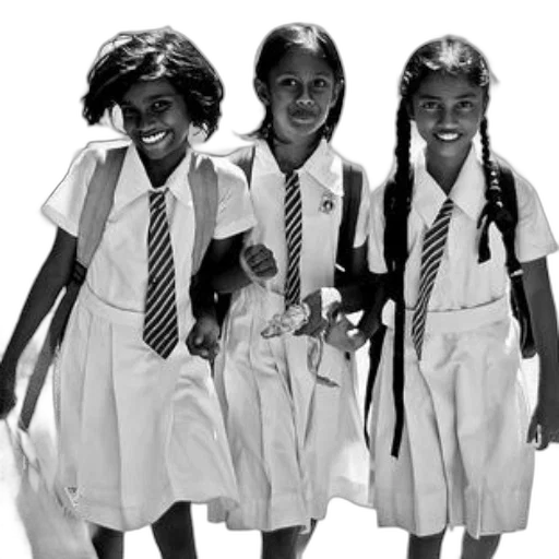 three, young, girls, school, uniforms, walking, together, black transparent PNG cut-out