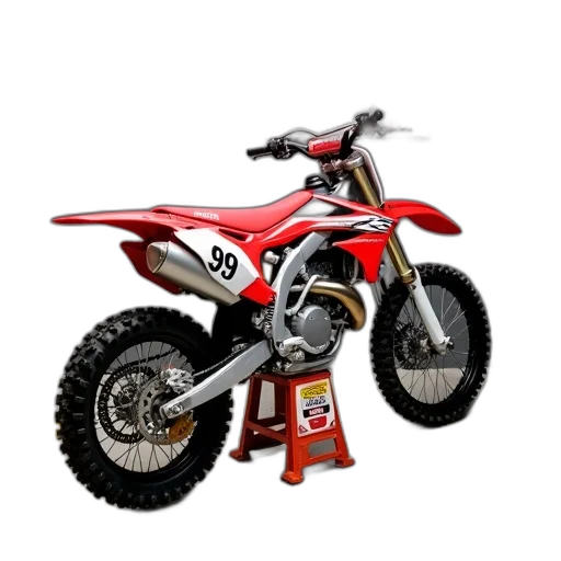 3d render, photorealistic, concept art, red, white, dirt, bike, number transparent PNG cut-out
