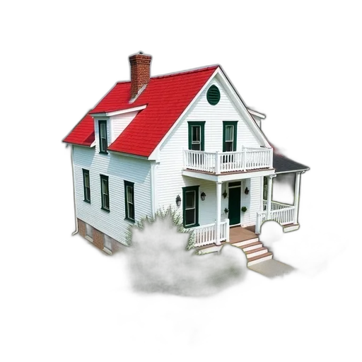 building, 3d render, concept art, photorealistic, fog, two-story, white, house transparent PNG cut-out