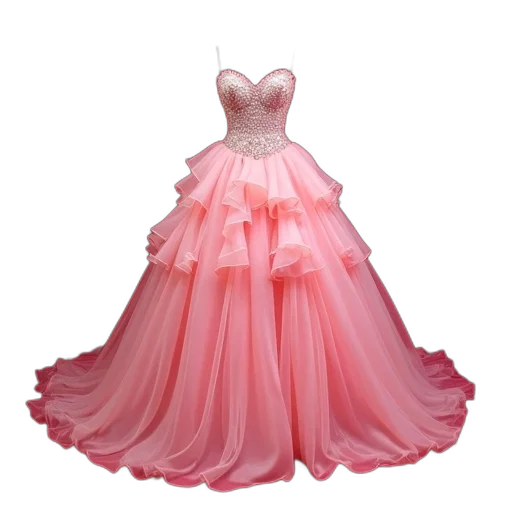 dress, 3d render, pastel, colorful, neon, pink, strapless, beaded transparent PNG cut-out