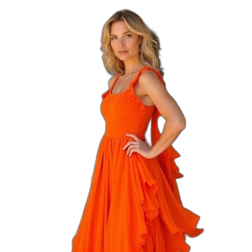 dress, brooke, baldwin, stepped, out, orange transparent PNG cut-out