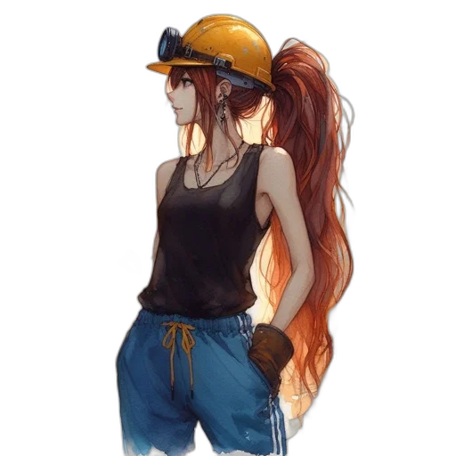 hat, staff, hair, dress, concept art, anime, fantasy art, watercolor transparent PNG cut-out