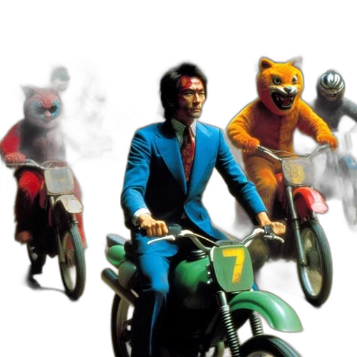animal, mask, concept art, comic book art, man, blue, suit, rides transparent PNG cut-out