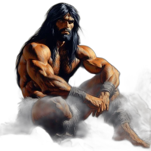 fantasy art, concept art, comic book art, photorealistic, muscular, man, dark, hair transparent PNG cut-out