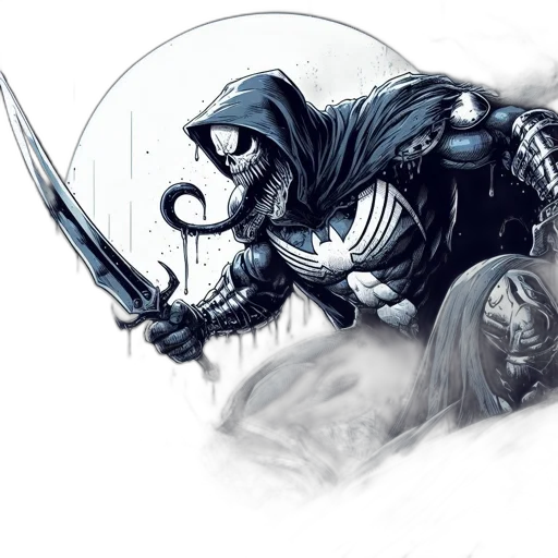 sword, weapon, mask, concept art, fantasy art, comic book art, pencil sketch, monochrome transparent PNG cut-out