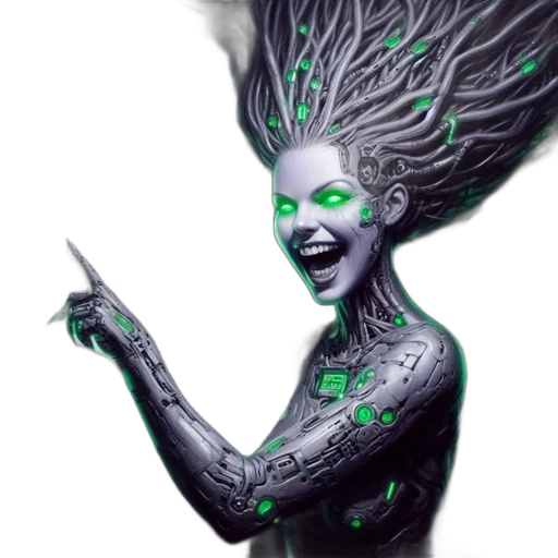 creature, hair, mask, robot, concept art, fantasy art, comic book art, cyberpunk transparent PNG cut-out