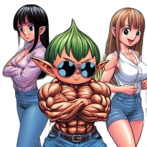 weapon, hair, comic book art, anime, concept art, pixel art, green, three transparent PNG cut-out